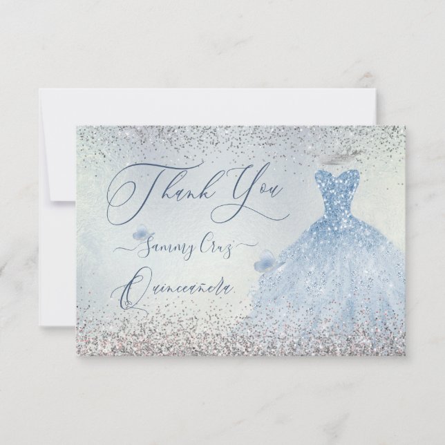 Carte De Remerciements PixDezines Quinceanera Robe Bleue Dusty (Devant)