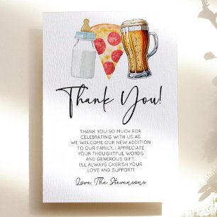 Carte De Remerciements Pizza Brews et Diapers aussi ! Baby shower