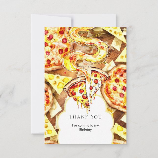 Carte De Remerciements Pizza d'anniversaire de fête simple (Devant)