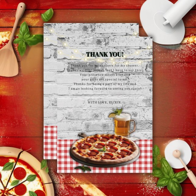 Carte De Remerciements Pizza moderne +Baby shower de briques de bière (Créateur téléchargé)