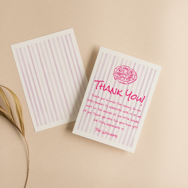 Carte De Remerciements Pizza rose dessinée Livraison spéciale Baby shower (Créateur téléchargé)