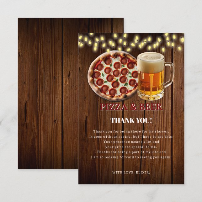Carte De Remerciements Pizza rustique & Baby shower de bière (Devant / Derrière)
