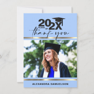 Carte De Remerciements Plafond de graduation moderne Année Or Bleu clair