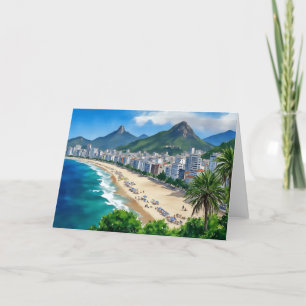 Carte De Remerciements plage de copacabana rio brésil aquarelle