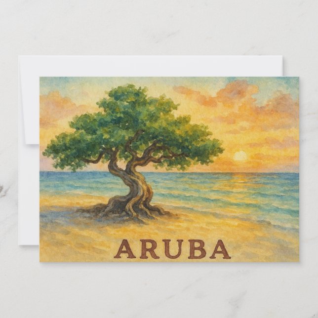 Carte De Remerciements Plage Eagle Aruba Divi Tree Heure Dorée (Devant)