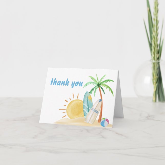 Carte De Remerciements Plage Surf Sunshine Palm Tree Baby shower (Devant)