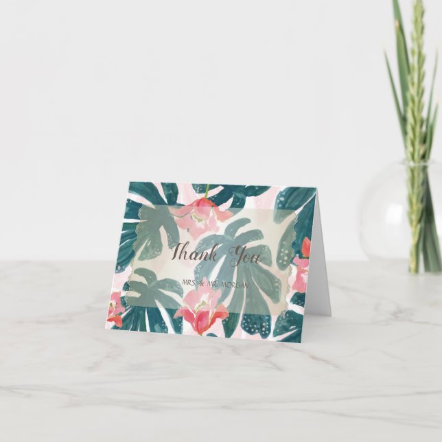 Carte De Remerciements Plage tropicale Hibiskus Palm Feuilles (Devant)