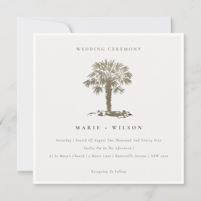 Carte De Remerciements Plage tropicale Palm Tree Dark Gold Mariage Invite (Devant)