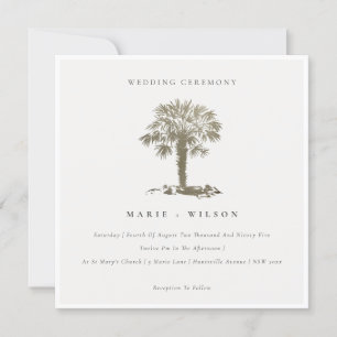 Carte De Remerciements Plage tropicale Palm Tree Dark Gold Mariage Invite