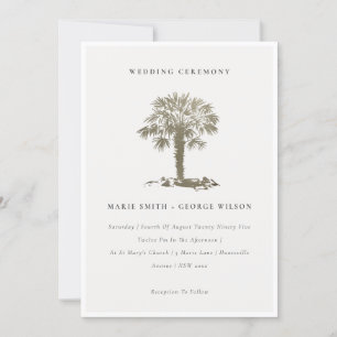Carte De Remerciements Plage tropicale Palm Tree Dark Gold Mariage Invite