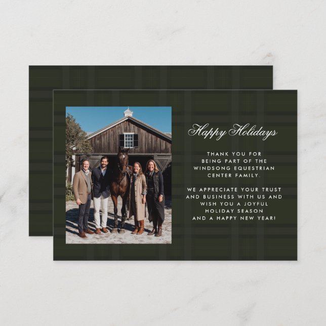 Carte De Remerciements Plaid Tartan Equestrian Barn Ranch Business (Devant / Derrière)