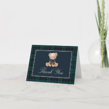 Plaid Teddy Bear Baby Shower Thank You Card