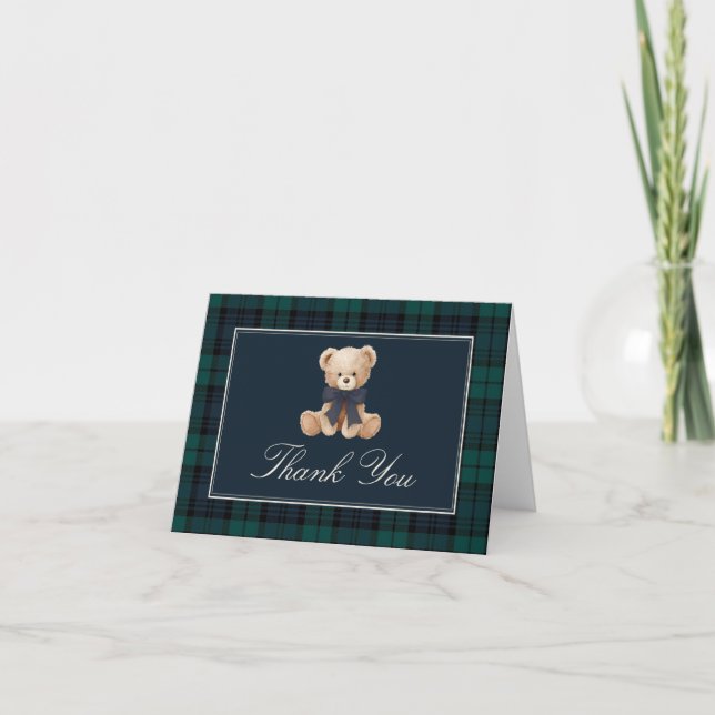 Carte De Remerciements Plaid Teddy Bear Baby Shower Thank You Card (Devant)