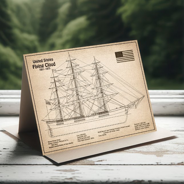 Carte De Remerciements Plan de voilure du navire Clipper Flying Cloud - P (Clipper Ship Flying Cloud - Ship Blueprint SD. Thank You Card)