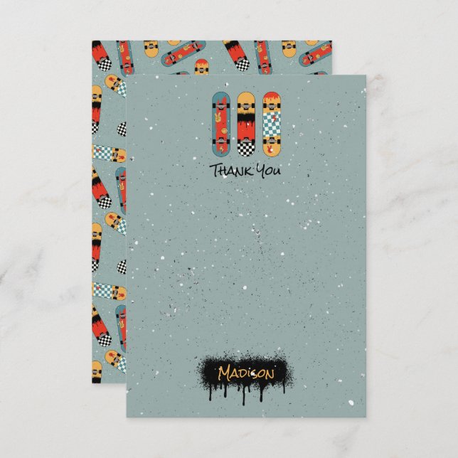 Carte De Remerciements Planche à roulettes rétro bleu cool nom personnali (Devant / Derrière)