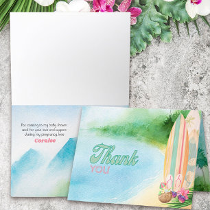 Carte De Remerciements Planches de surf sur la plage Aquarelle Été Luau