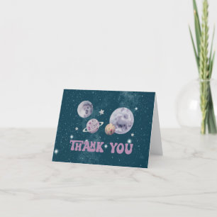 Carte De Remerciements Planètes aquarelle espace violet et bleu anniversa