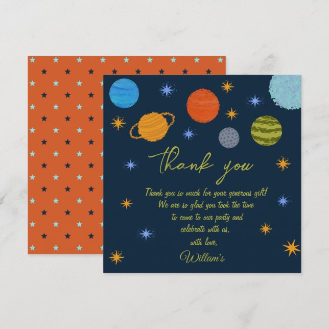 Carte De Remerciements Planètes spatiales Galaxy Stars Boy Baby shower (Devant / Derrière)