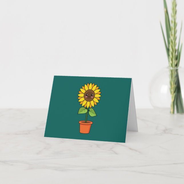 Carte De Remerciements Plante de tournesol Kawaii dans un pot | Ajouter d (Devant)
