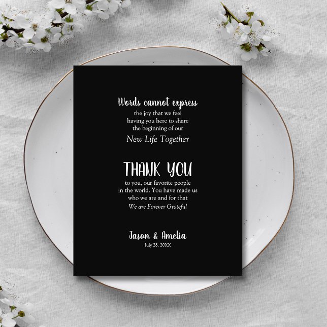 Carte De Remerciements Plaque de réception de mariage noir et blanc (Black and White Wedding Reception Plate Thank You Cards)