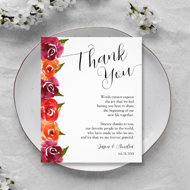 Carte De Remerciements Plaque de réception florale vibrante pour mariage (Vibrant Floral Wedding Reception Plate Thank You Cards)