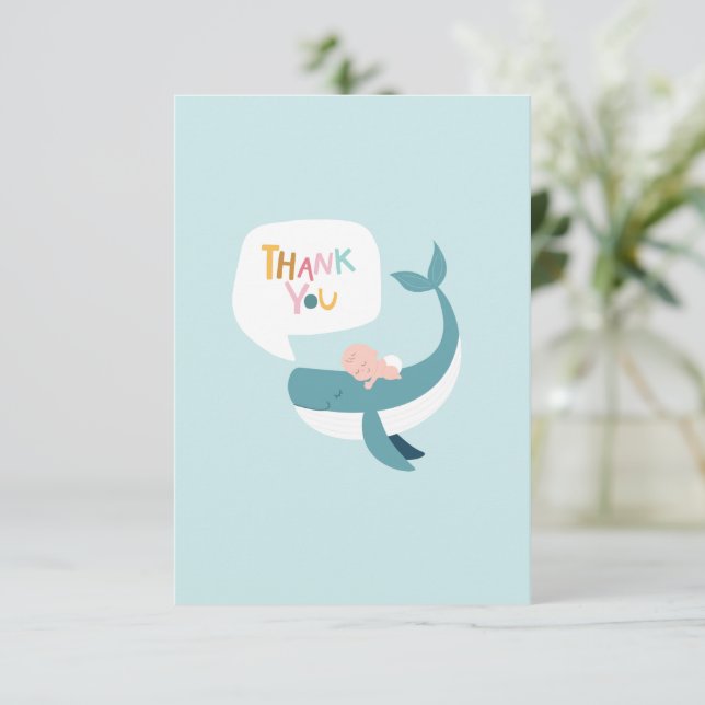 Carte de remerciements plat Baby shower baleine (Debout devant)