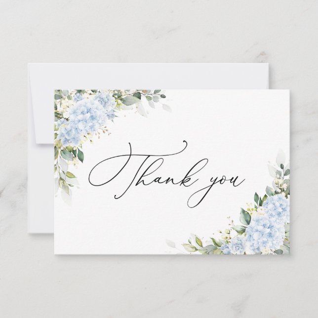 Carte De Remerciements Plat de Fête de Mariage Floral Hydrangea Bleu (Devant)