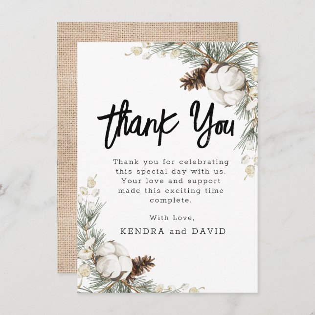 Carte de remerciements plat d'épinette de pin (Devant / Derrière)