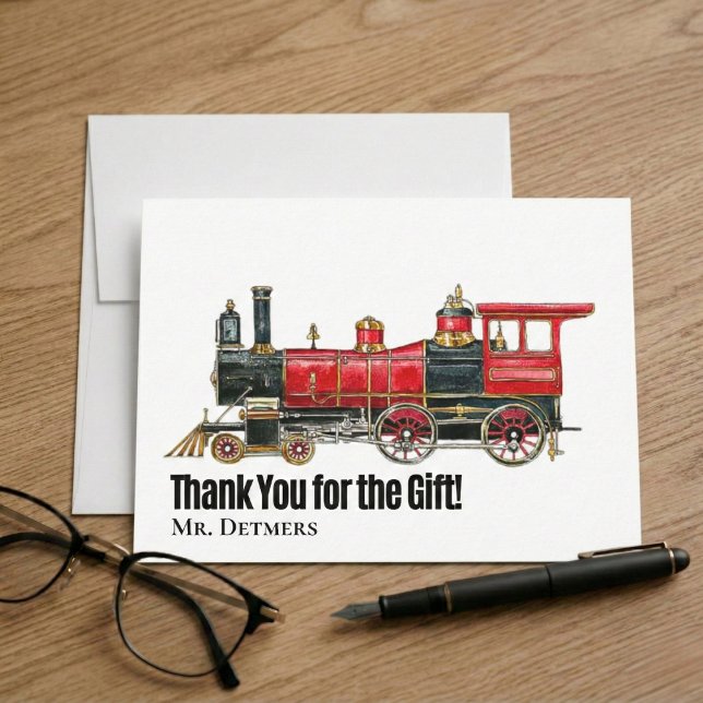 Carte de remerciements plat du train rouge (Red Train Flat Thank You For Everything Card)