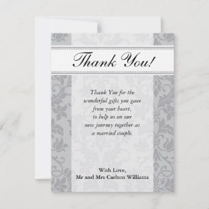 Carte de remerciements plat gris Mariage damassé b