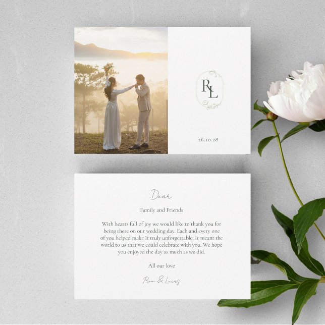 Carte de remerciements plat Mariage Monogramme pho (Créateur téléchargé)