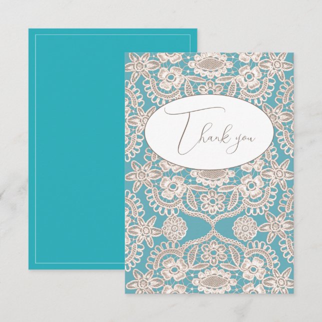 Carte de remerciements plat Turquoise Faux Lace (Devant / Derrière)