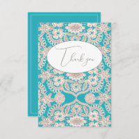 Carte de remerciements plat Turquoise Faux Lace