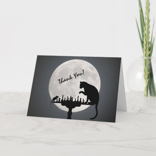 Carte De Remerciements Pleine lune d'échecs Chat et jeu de souris (Devant)