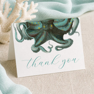 Carte De Remerciements Pliage Mariage Aquarium Vert Pieuvre