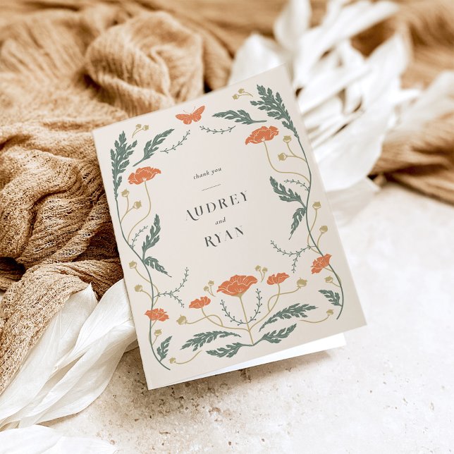 Carte de remerciements plié Art nouveau vintage (Vintage Art Nouveau Folded Wedding Thank You Card)