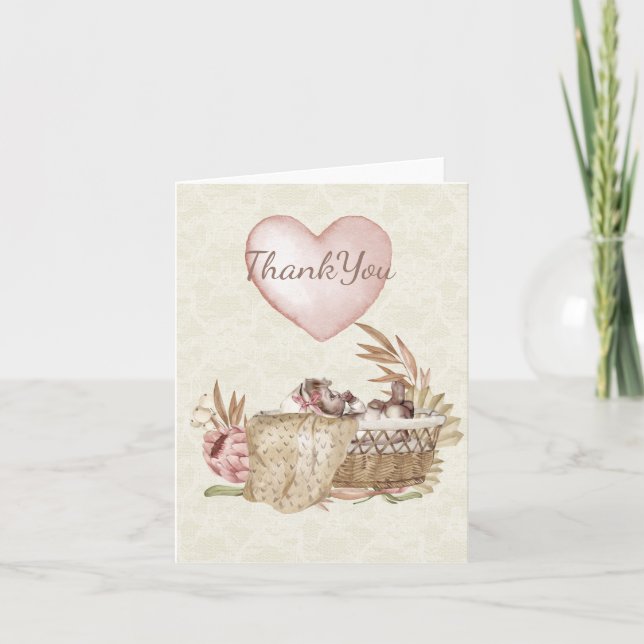 Carte de remerciements plié Baby shower vintage (Devant)