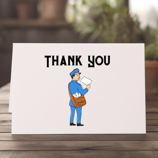 Carte de remerciements plié du transporteur de cou (Retro Mail man Mail carrier thank you card.)