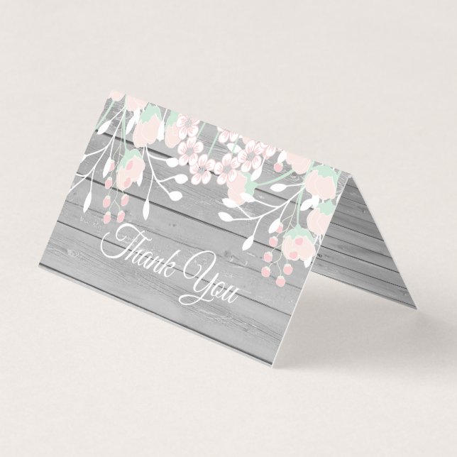Carte de remerciements plié en bois gris rustique (Front)