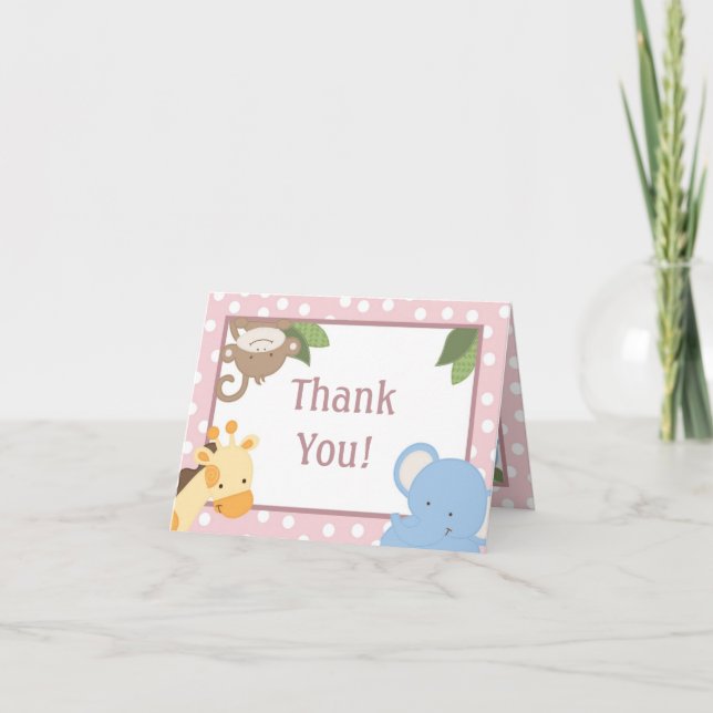 Carte de remerciements plié Safari Jungle Animaux  (Devant)