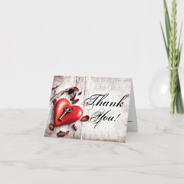 Carte de remerciements pliée Bois de pays clé à mo (Devant)