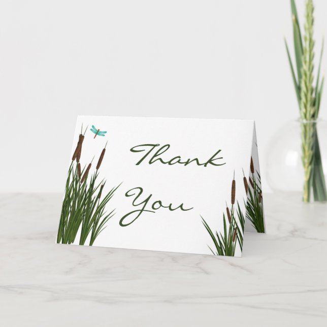 Carte de remerciements pliée Cattail/libellule en  (Devant)