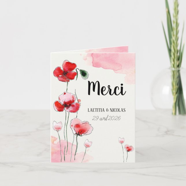 Carte de remerciements pliée "Coquelicots" (Devant)