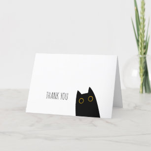 Carte de remerciements pliée de chat noir mignon