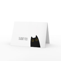 Carte de remerciements pliée de chat noir mignon