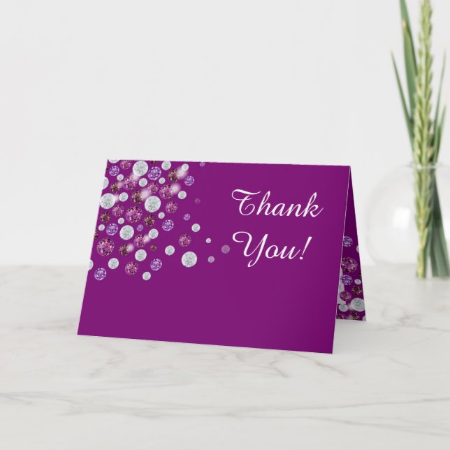 Carte de remerciements pliée de diamants violets (Devant)