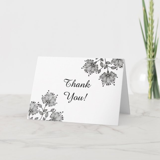 Carte de remerciements pliée Florale blanche et no (Devant)