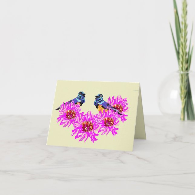 Carte de remerciements pliée : Oiseaux colorés (Devant)