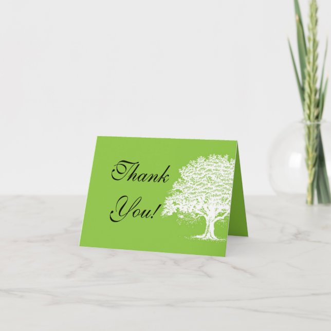 Carte de remerciements pliée vert/blanc de l'arbre (Devant)