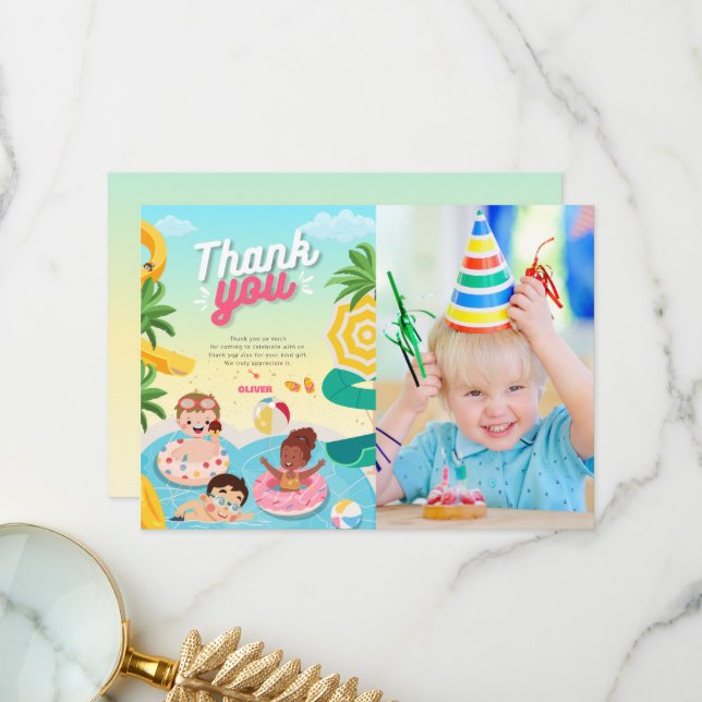 Carte De Remerciements Plongée rétro à cinq ans (Devant/Arrière en situation)